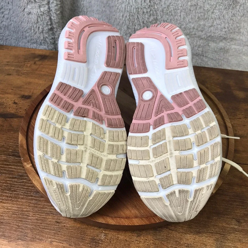 Brooks Ghost 16 Running Shoes Womens 10B White Pink Training Casual Sneakers